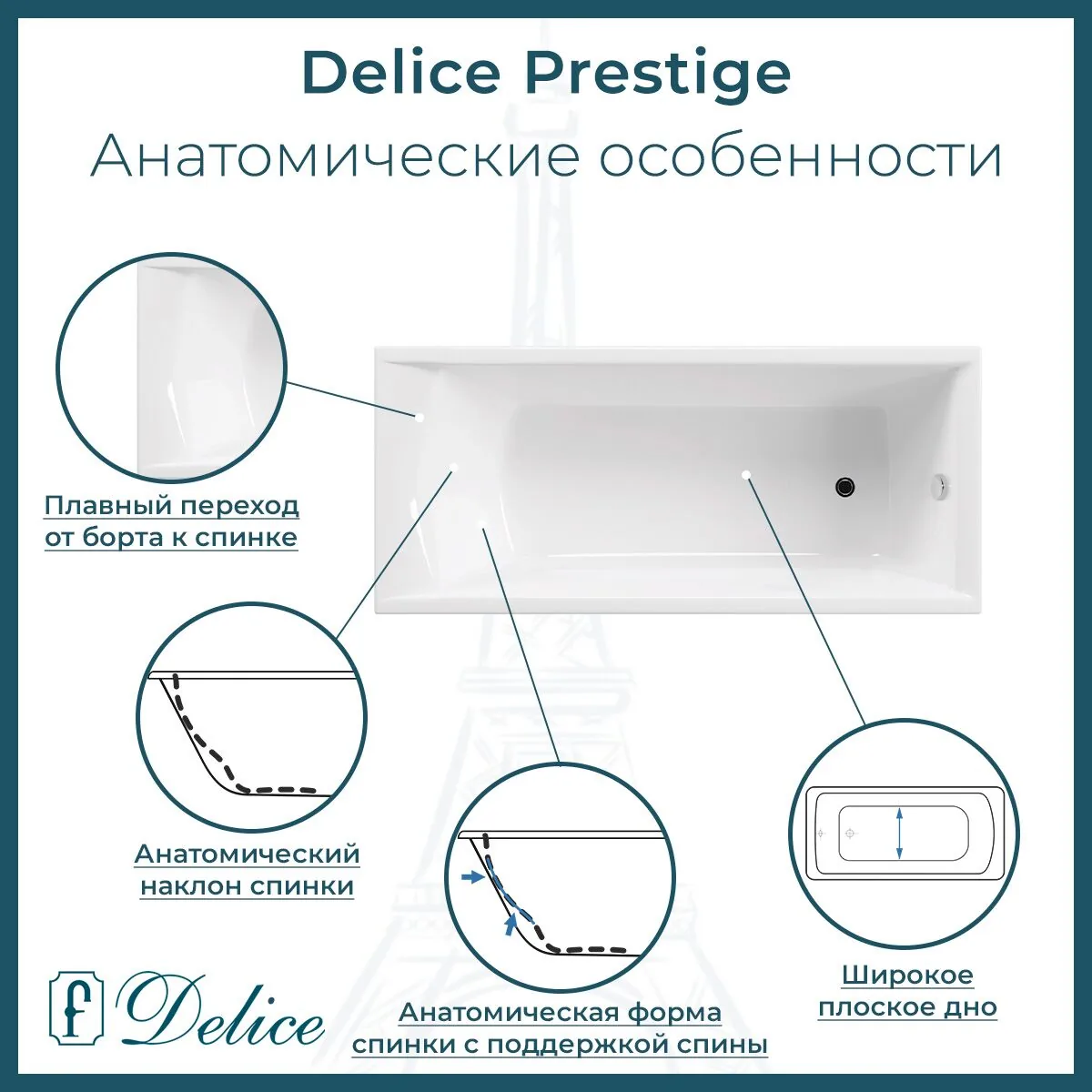 картинка Ванна чугунная Delice Prestige 180х75 с отверстиями под ручки DLR230601R 