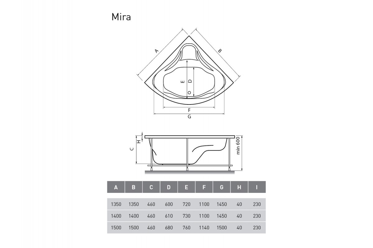 картинка Акриловая ванна Relisan Mira 150x150 с каркасом 