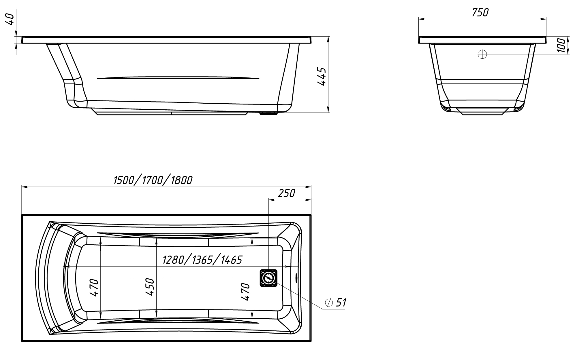 картинка Ванна Marka One PRIME 180х75 с каркасом 