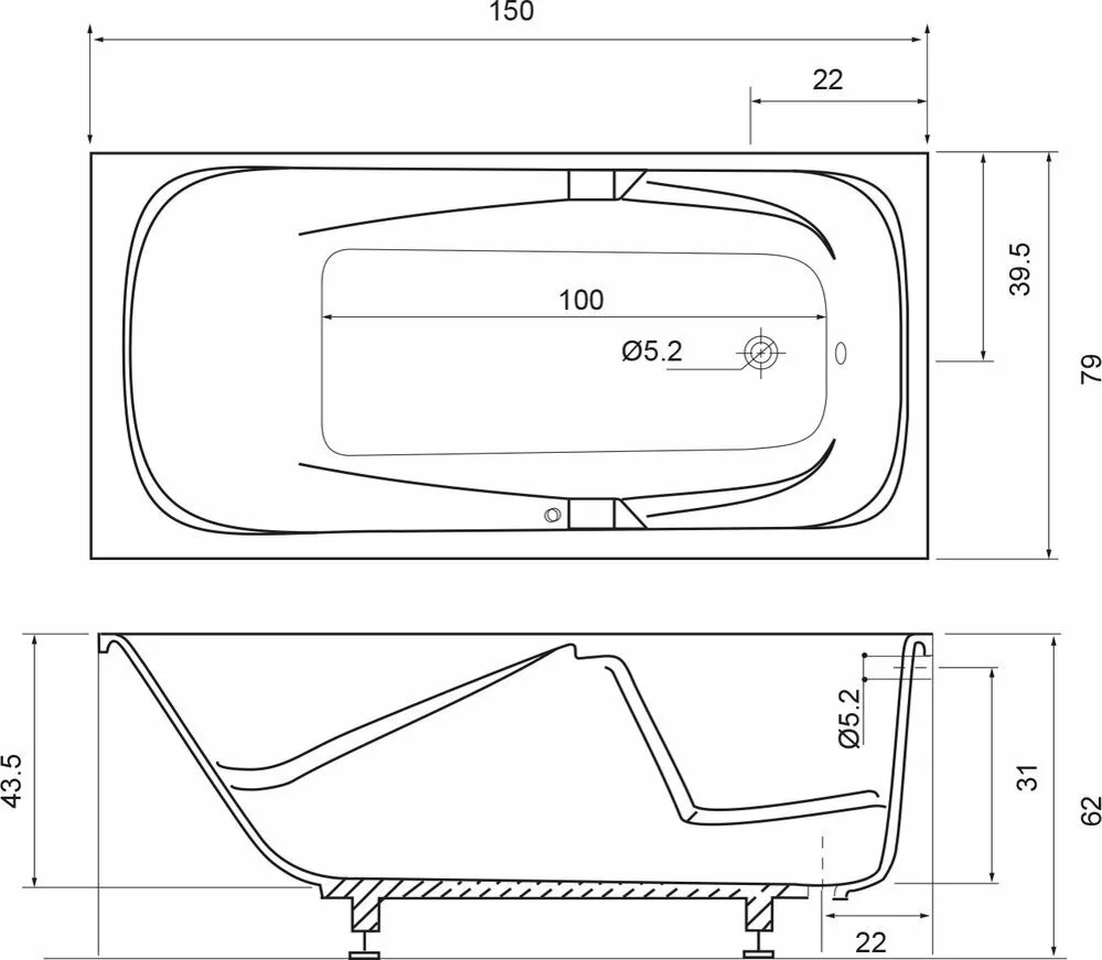 картинка Ванна Цвет и Стиль Марта 150х80 DLT 