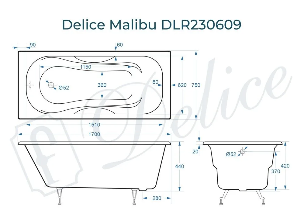 картинка Ванна чугунная Delice Malibu 170х75 DLR230609 
