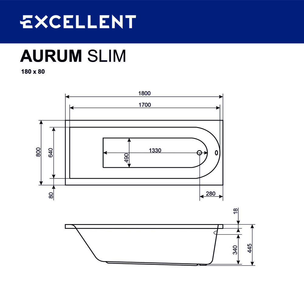 картинка Ванна ACTIMA Aurum Slim 180x80 HYDRO+ хром 