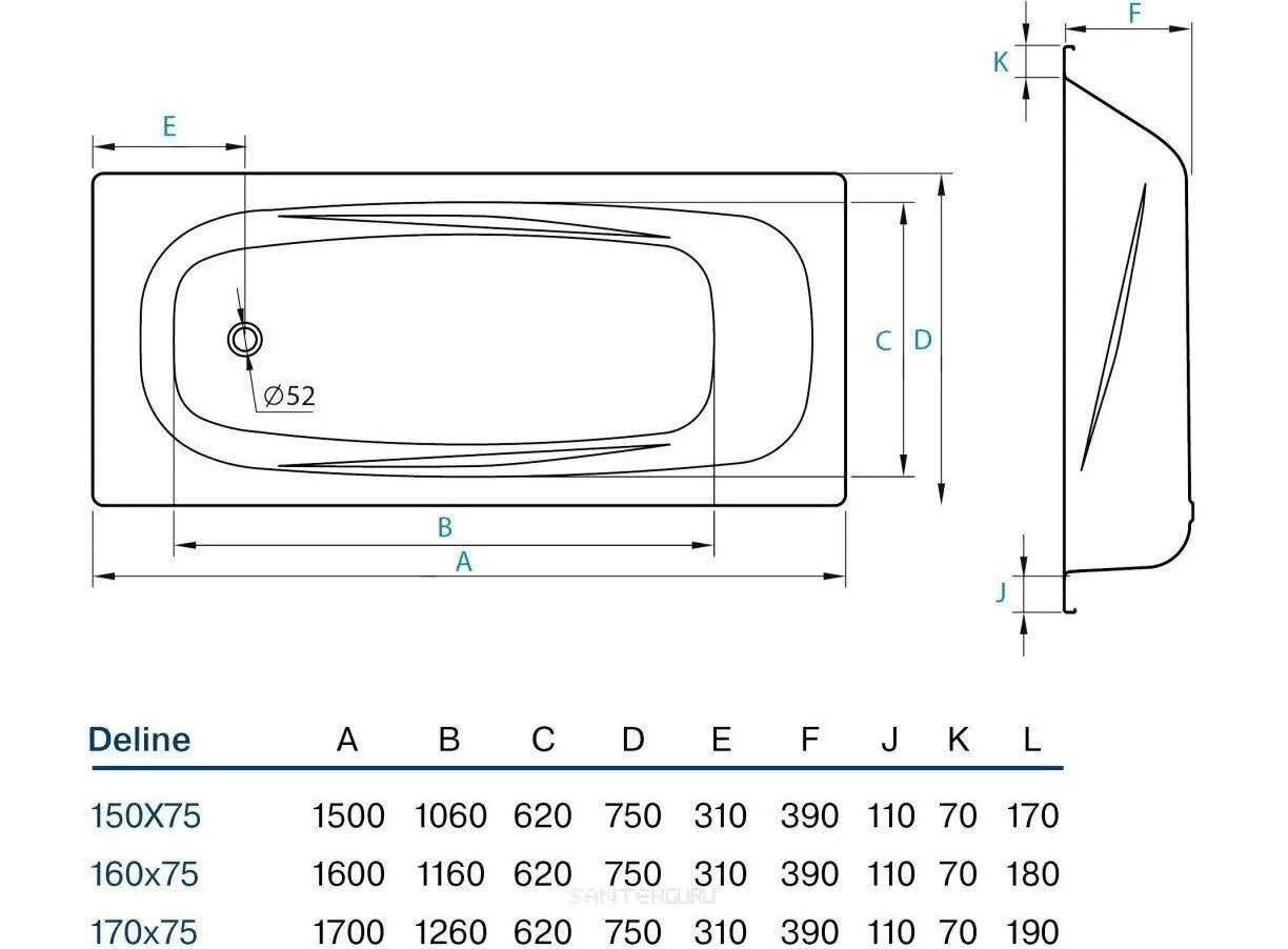 картинка Стальная ванна Koller Pool Deline 150X75 B55US200E 