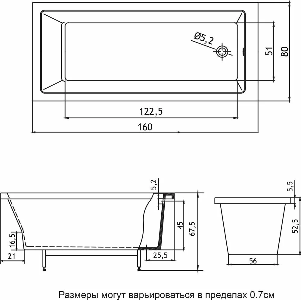 картинка Ванна Цвет и Стиль Джерси 160х80 DLT 