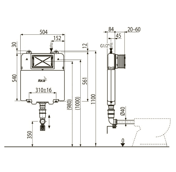 картинка Смывной бачок скрытого монтажа AlcaPlast Basicmodul Slim AM1112B 