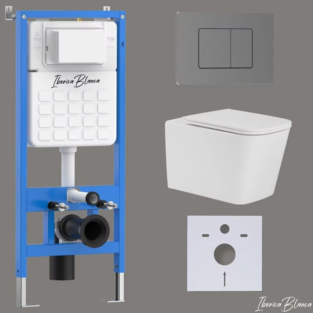 картинка Комплект 3 в 1 IBERICA BLANCA инсталляция с унитазом TOLEDO ALTO IB.TLA.231.1B1 клавишей вороненая сталь INOX-C IB.B011.008.000 