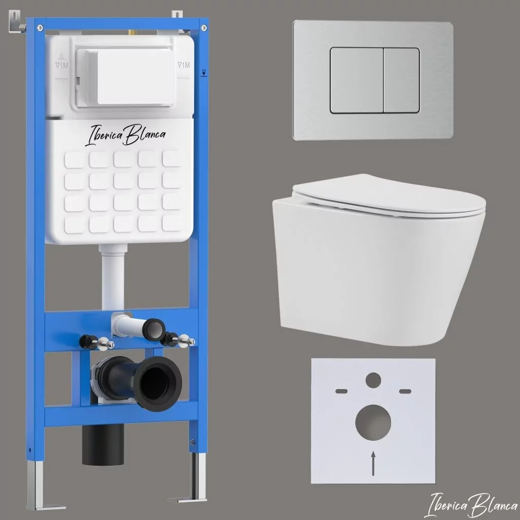 картинка Комплект 3 в 1 IBERICA BLANCA инсталляция с унитазом BURGOS ALTO IB.BRA.234.1B1 клавишей хром матовый INOX-C IB.B011.003.002 