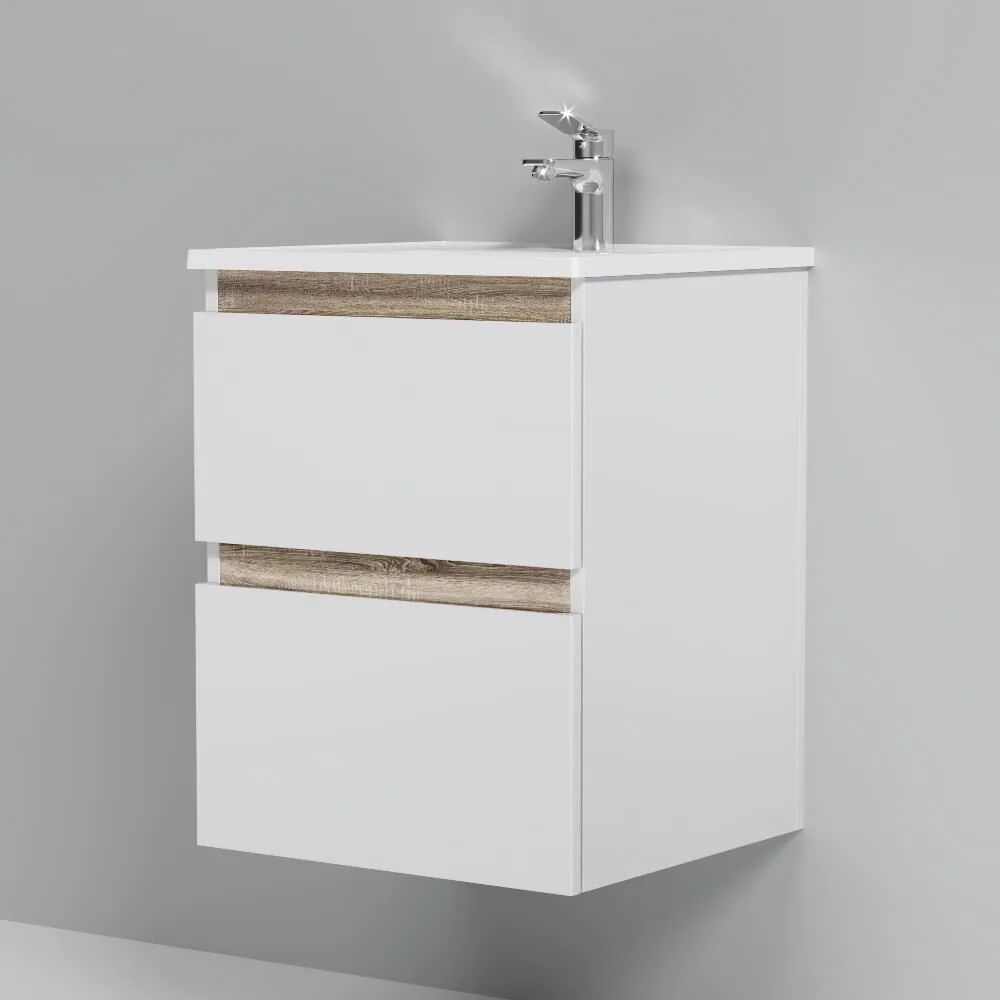 фото База с раковиной подвесная AM.PM X-Joy M85A-FHX0502WG-WCC0502WG 50 см 2 ящика белый глянец 