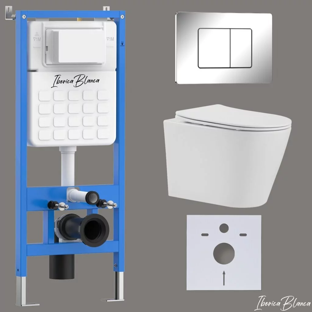картинка Комплект 3 в 1 IBERICA BLANCA инсталляция с унитазом BURGOS ALTO IB.BRA.231.1B1 клавишей хром глянцевый INOX-C IB.B011.003.001 