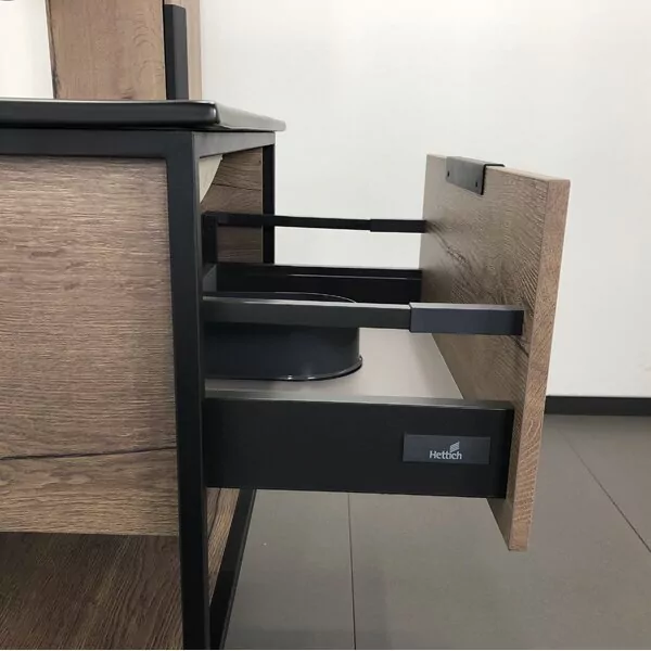 фото Тумба с раковиной Comforty Бонн 75 дуб темный с черной раковиной 
