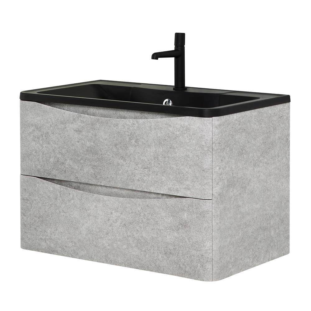 фото Тумба с раковиной подвесная BelBagno ACQUA 80 Cemento Verona Grigio, раковина чёрная 