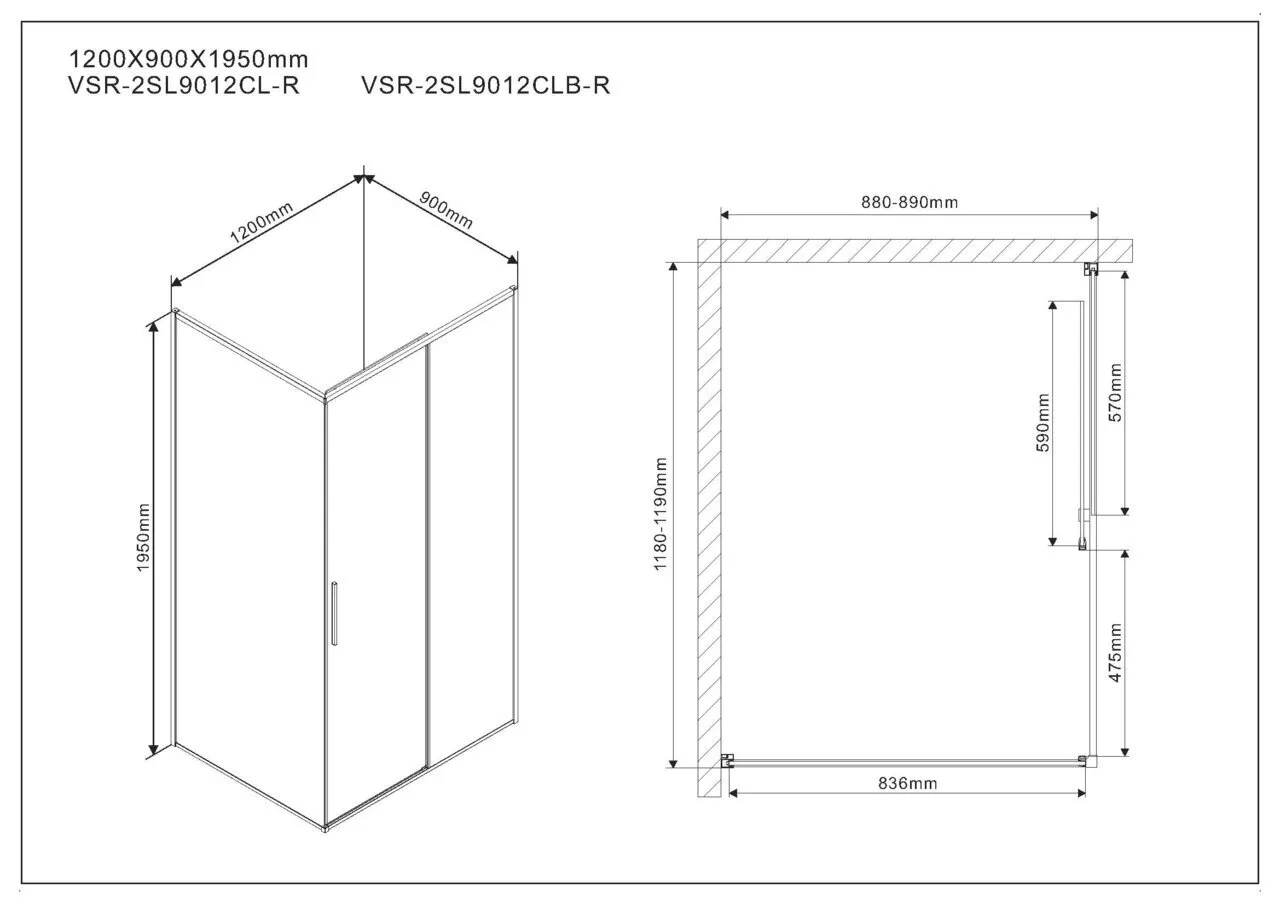 фото Душевой уголок Vincea Slim VSR-2SL9012CL-R, 1200*900, хром, стекло прозрачное, правый 