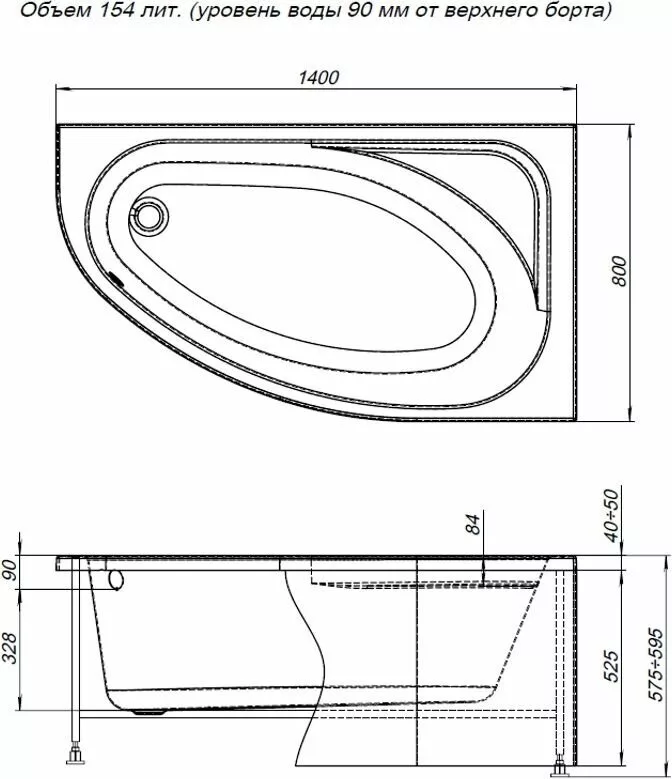 картинка Акриловая ванна Aquanet Mia 140x80 R с каркасом Mia 140 