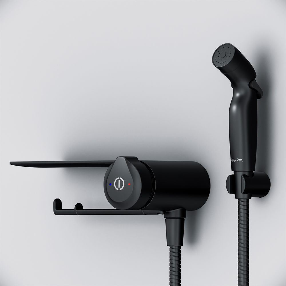картинка Гигиенический набор AM.PM F0H85A822 X-Joy TouchReel со смесителем для душа с полкой держателем туалетной бумаги 