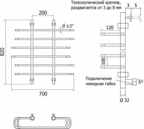 картинка Полотенцесушитель водяной Aquanet Vigo 800x700 