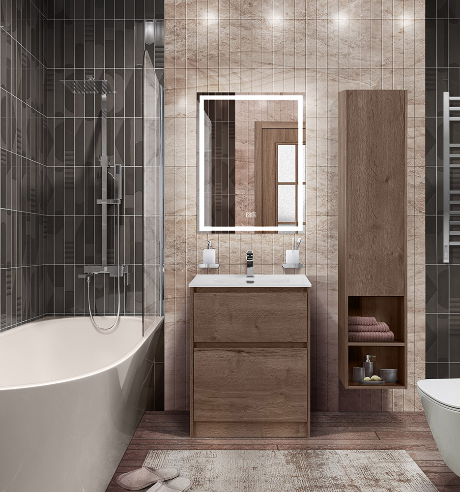 фото Тумба с раковиной напольная BelBagno KRAFT 60 Rovere Tabacco, раковина BB600ETL белая 