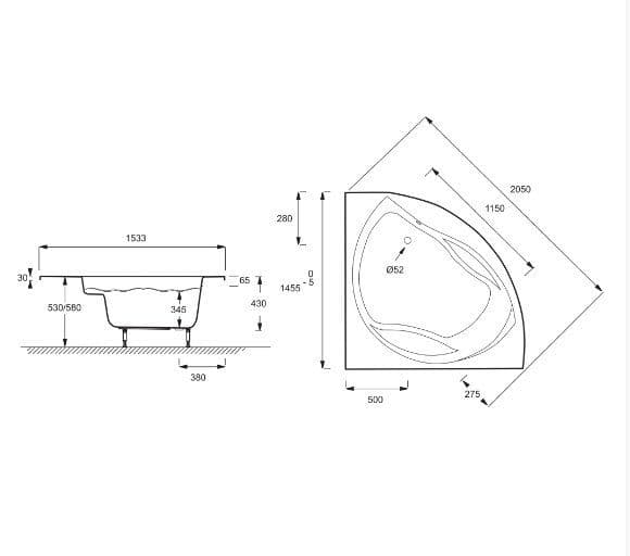 картинка Акриловая ванна Jacob Delafon Presquile 145x145 с каркасом SF045RU-NF 