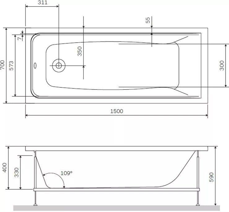 картинка Акриловая ванна AM.PM Gem 150x70 с каркасом W90A-150-070W-R 