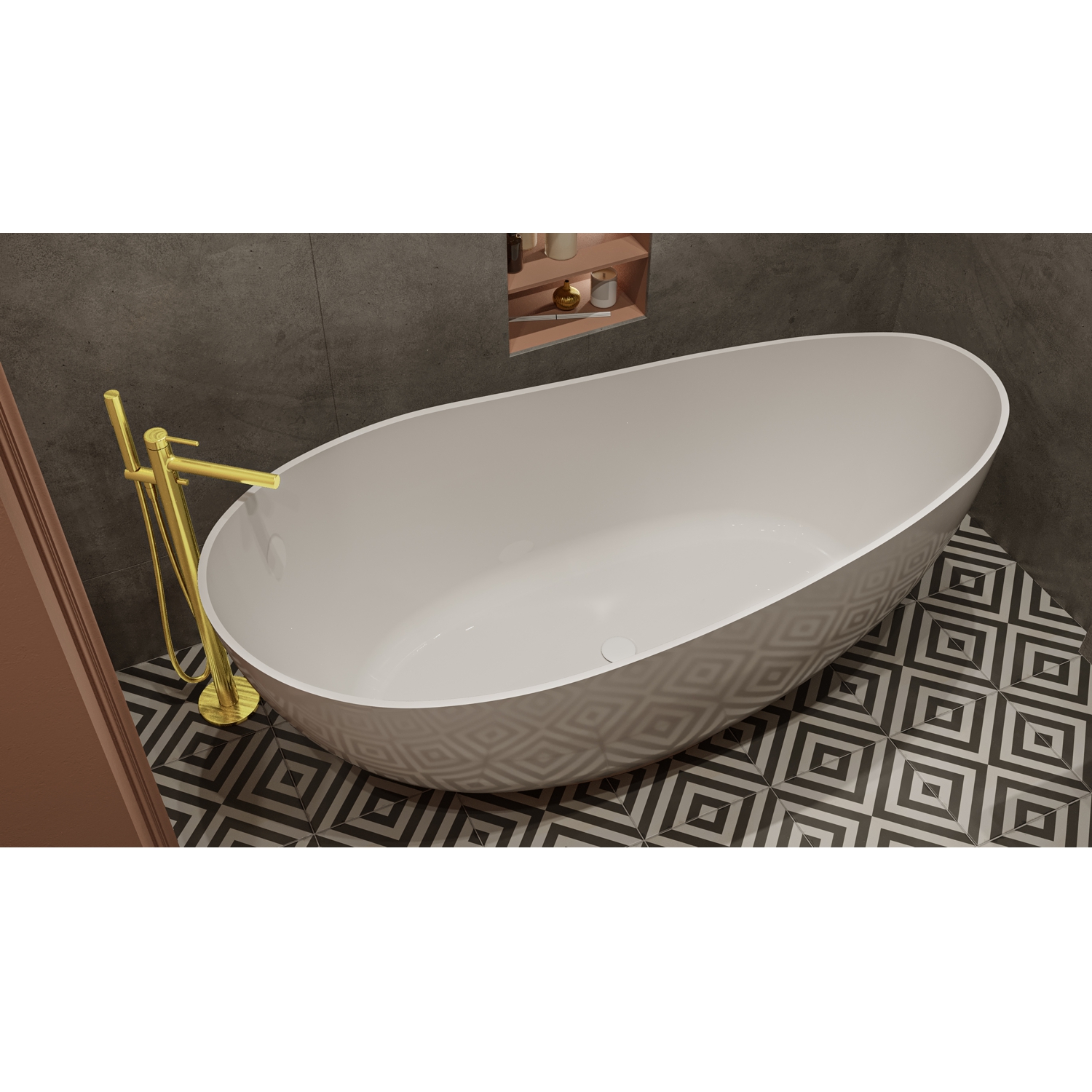 картинка Ванна WHITECROSS Ruby 170x75 белый глянец иск. камень 