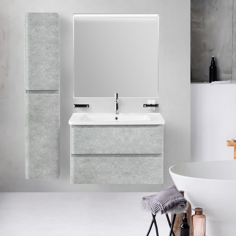 фото Тумба с раковиной подвесная BelBagno ALBANO-CER 80 Cemento Verona Grigio, раковина белая 