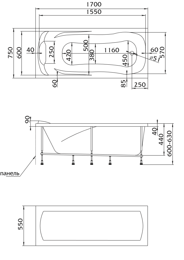 картинка Ванна 1Marka CALYPSO 170x75 