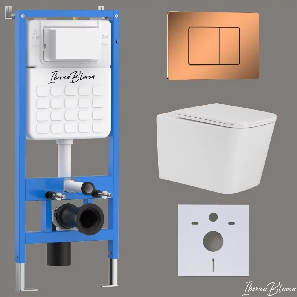 картинка Комплект 3 в 1 IBERICA BLANCA инсталляция с унитазом TOLEDO ALTO IB.TLA.234.1B1 клавишей розовое золото глянцевый INOX-C IB.B011.004.001 