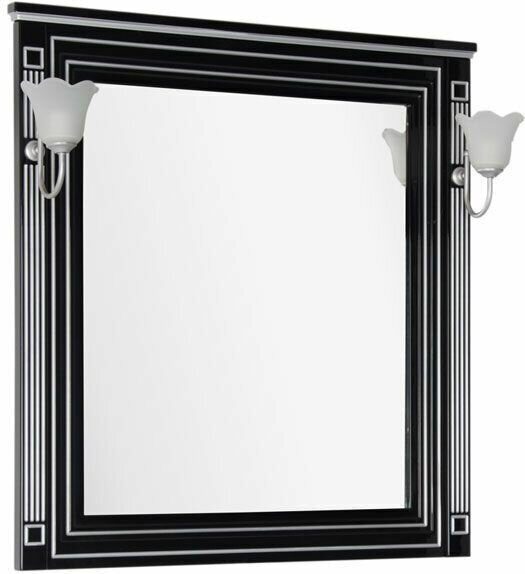фото Зеркало Aquanet Паола 90 черное с серебром со светильниками хром 