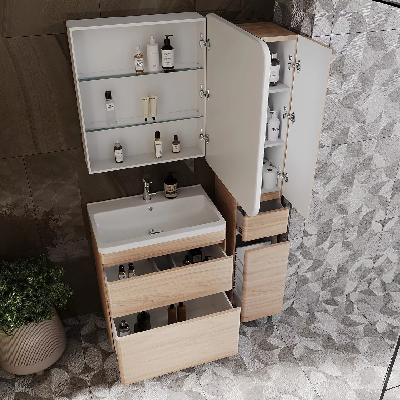 фото Тумба напольная Style Line Атлантика 70 Люкс ясень перламутр PLUS 