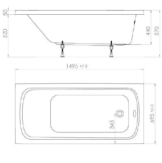 картинка Акриловая ванна Triton Стандарт 150x70 см с каркасом 