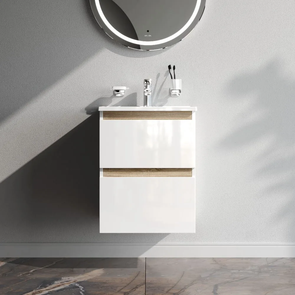 фото База с раковиной подвесная AM.PM X-Joy M85A-FHX0502WG-WCC0502WG 50 см 2 ящика белый глянец 