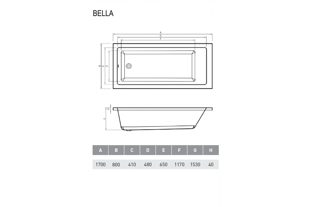 картинка Акриловая ванна Relisan BELLA 170х80 с каркасом и слив-переливом 