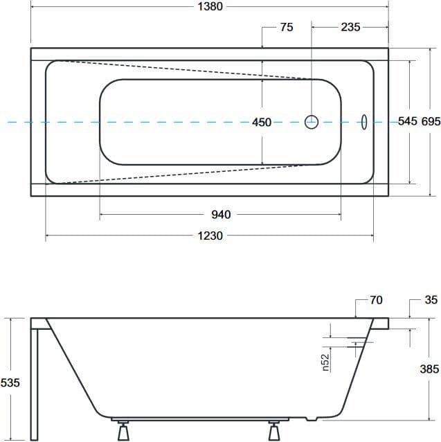 картинка Акриловая ванна Besco Modern 140x70 с каркасом KMP14070 