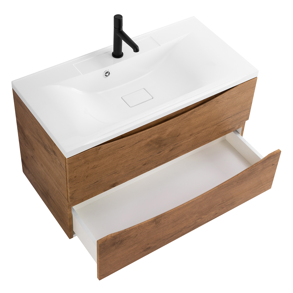 фото Тумба с раковиной подвесная BelBagno MARINO 100 Rovere Nature, раковина белая 