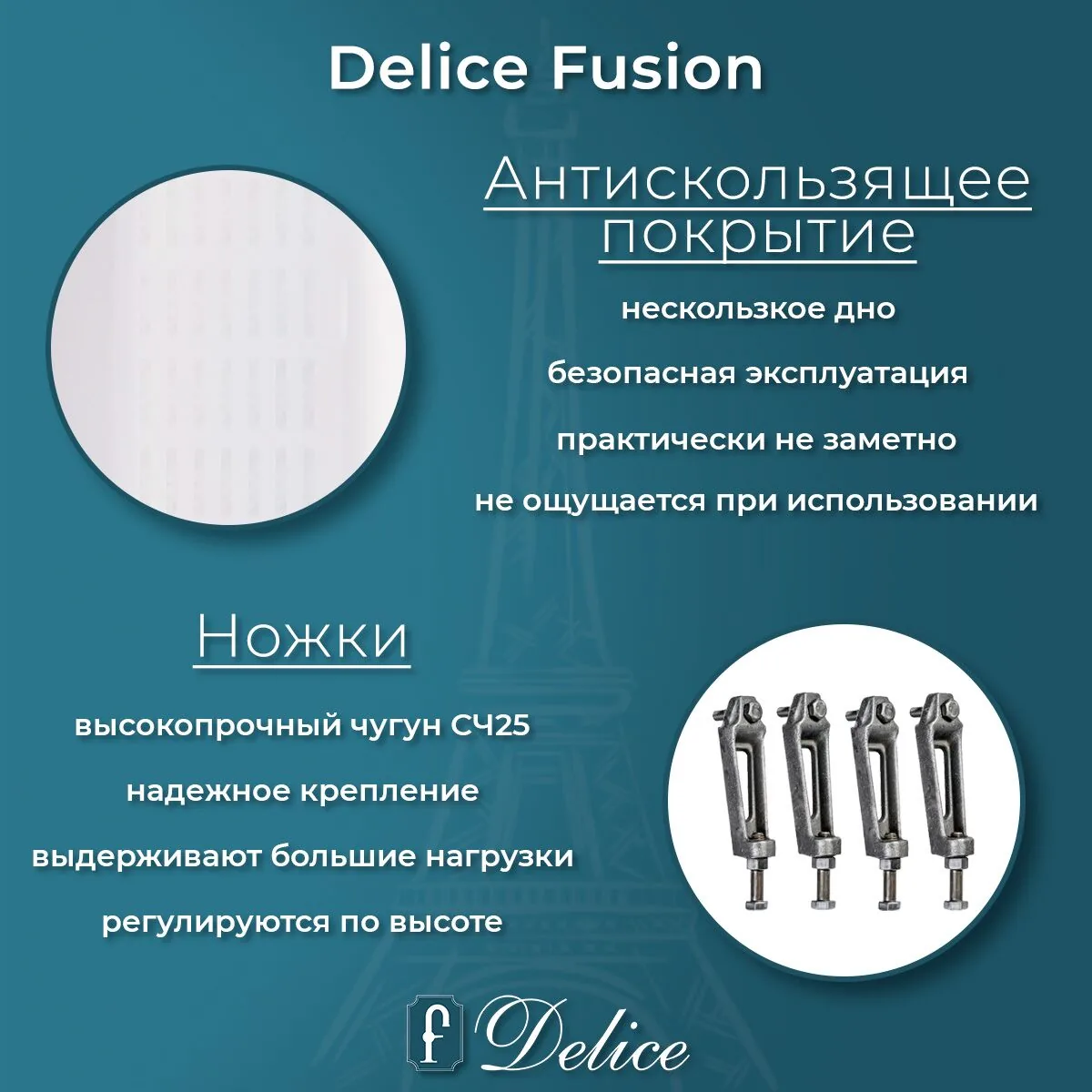 картинка Ванна чугунная Delice Fusion 170х70 с антискользящим покрытием DLR230647-AS 