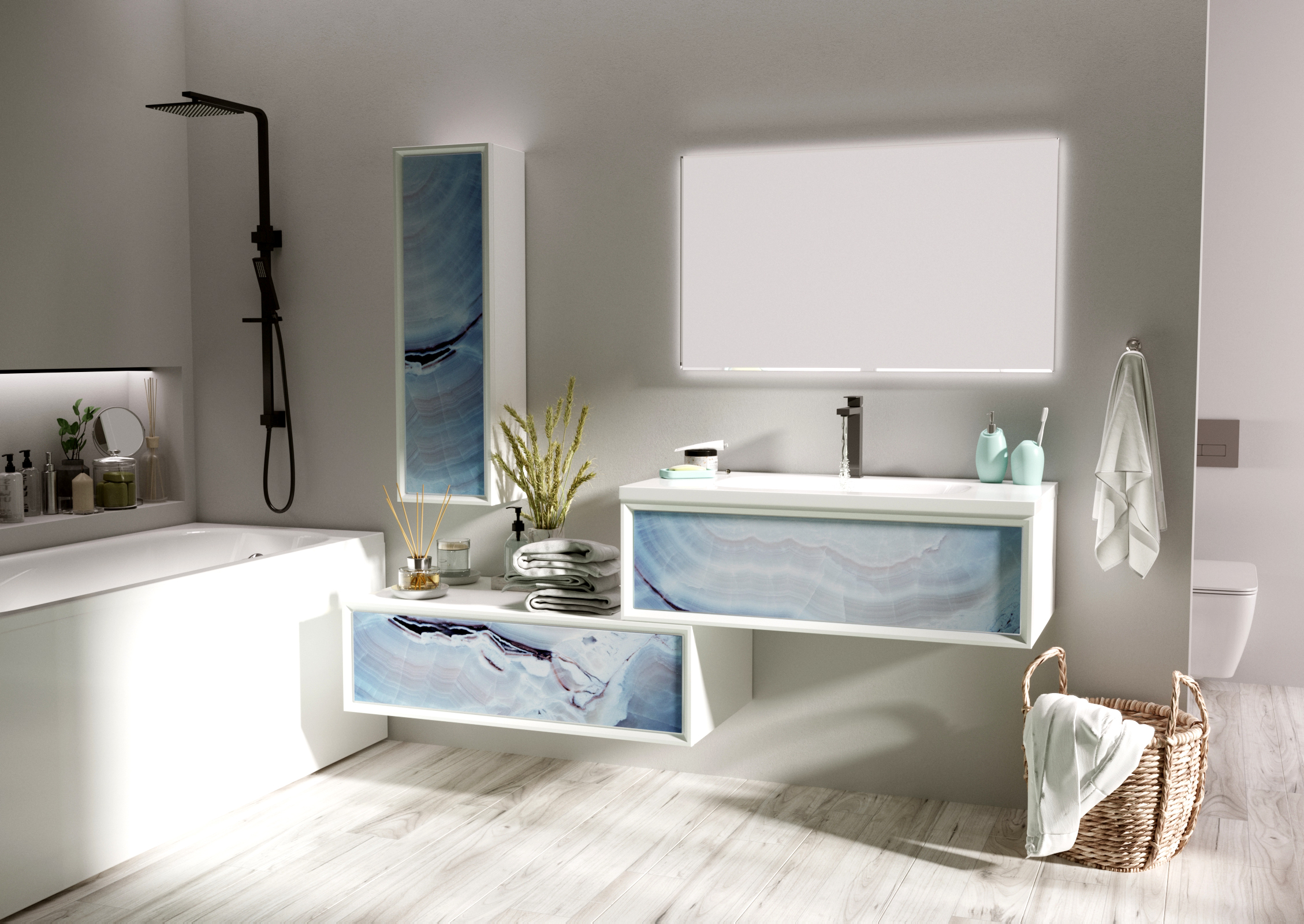 картинка Тумба Marka One Milacco 100П Blue marble (верх)  в ванную комнату