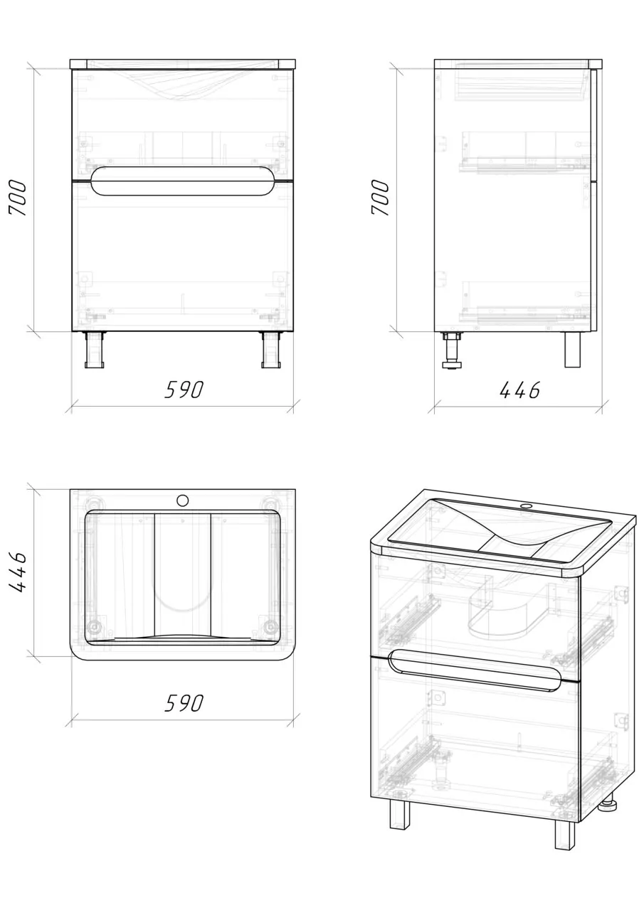 фото Тумба напольная Grossman АДЕЛЬ-НОРМА-60 см с 2-я ящиками белая под умывальник Aдель-60 