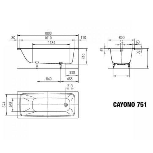 картинка Стальная ванна Kaldewei Cayono 751 с покрытием Easy-Clean с ножками 581470000000 