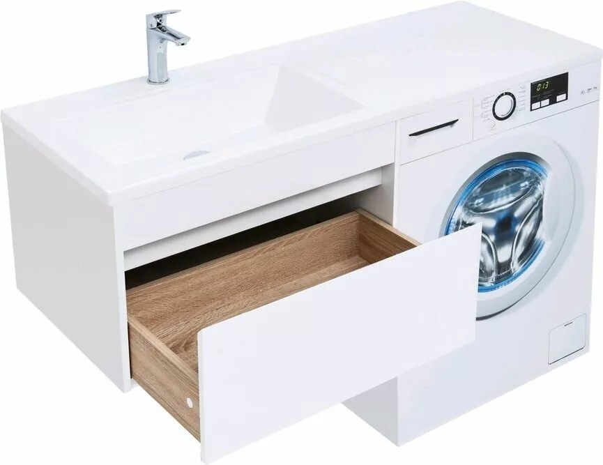 фото Тумба с раковиной Aquanet Токио 130 L белый (подвесная, 1 ящик) арт. 00239217 