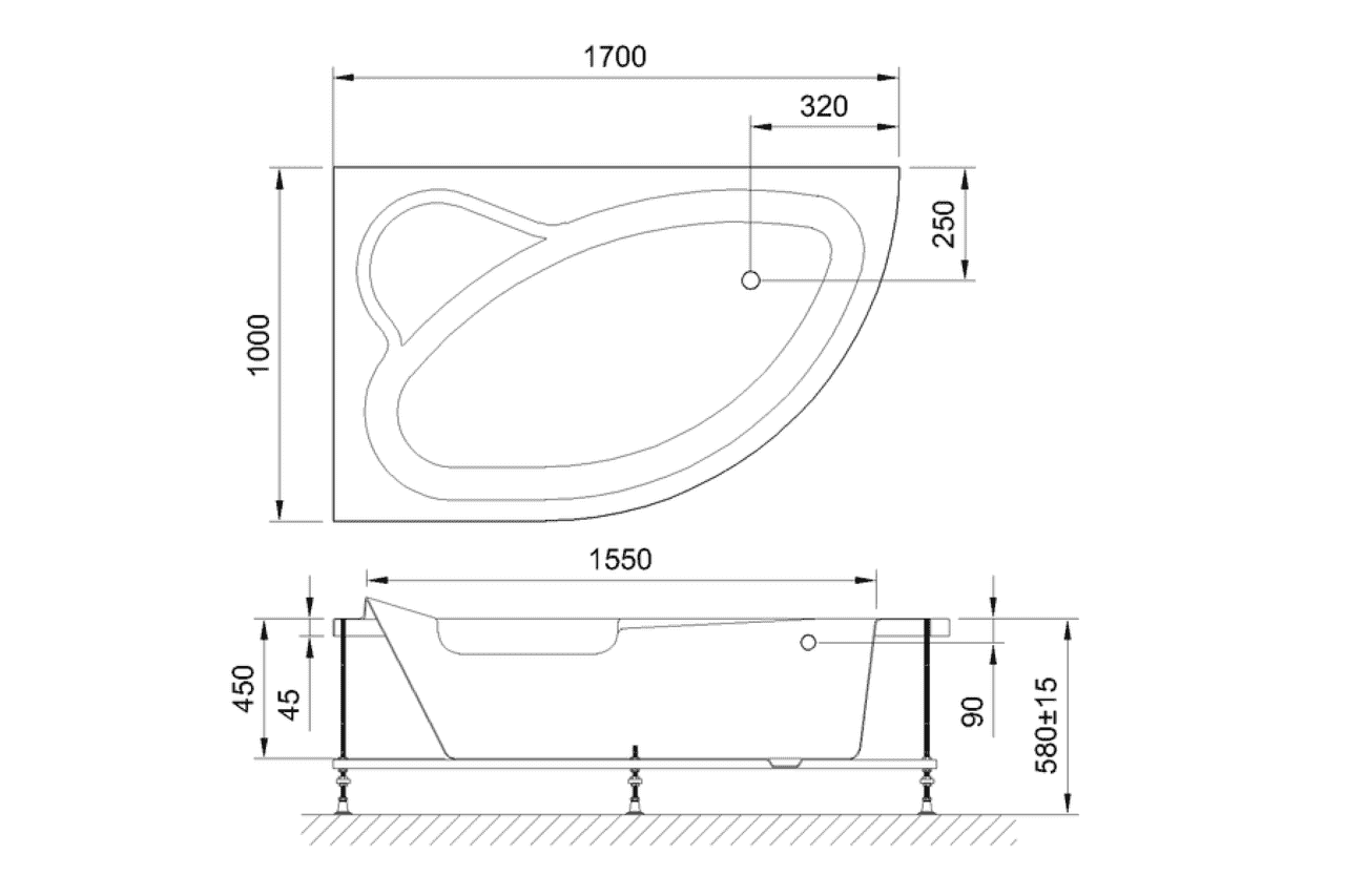 картинка Акриловая ванна Royal Bath Alpine 170x100 L с каркасом RB819102K 