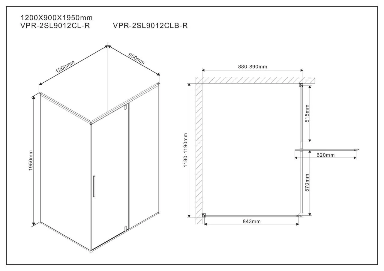 фото Душевой уголок Vincea Slim VPR-2SL9012CL-R, 1200*900, хром, стекло прозрачное, правый 