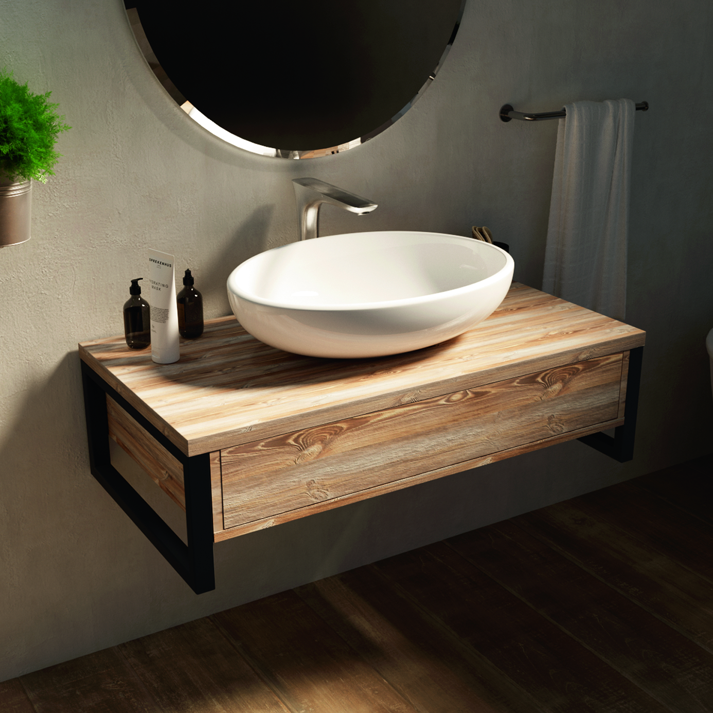 картинка Тумба 1Marka Grunge Loft 90П, дуб намибия  в ванную комнату