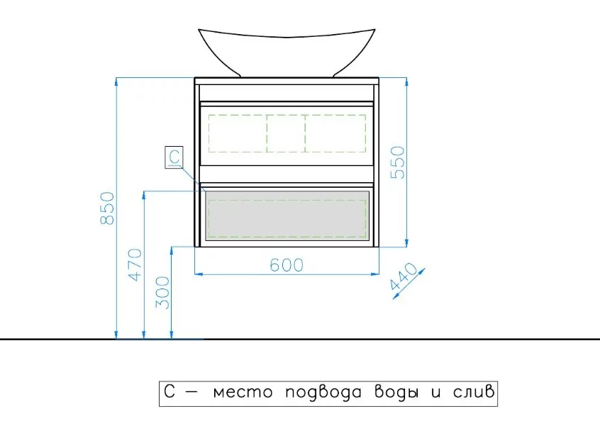 фото Тумба подвесная Style Line Монако 60 2 ящика Гамма 56 Осина бел /бел лакобель PLUS 