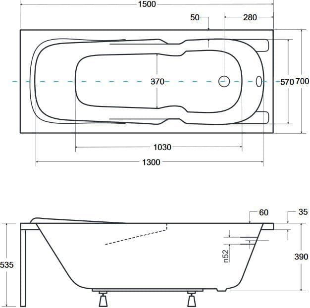 картинка Акриловая ванна Besco Majka Nova 150x70 с каркасом KMP15070 