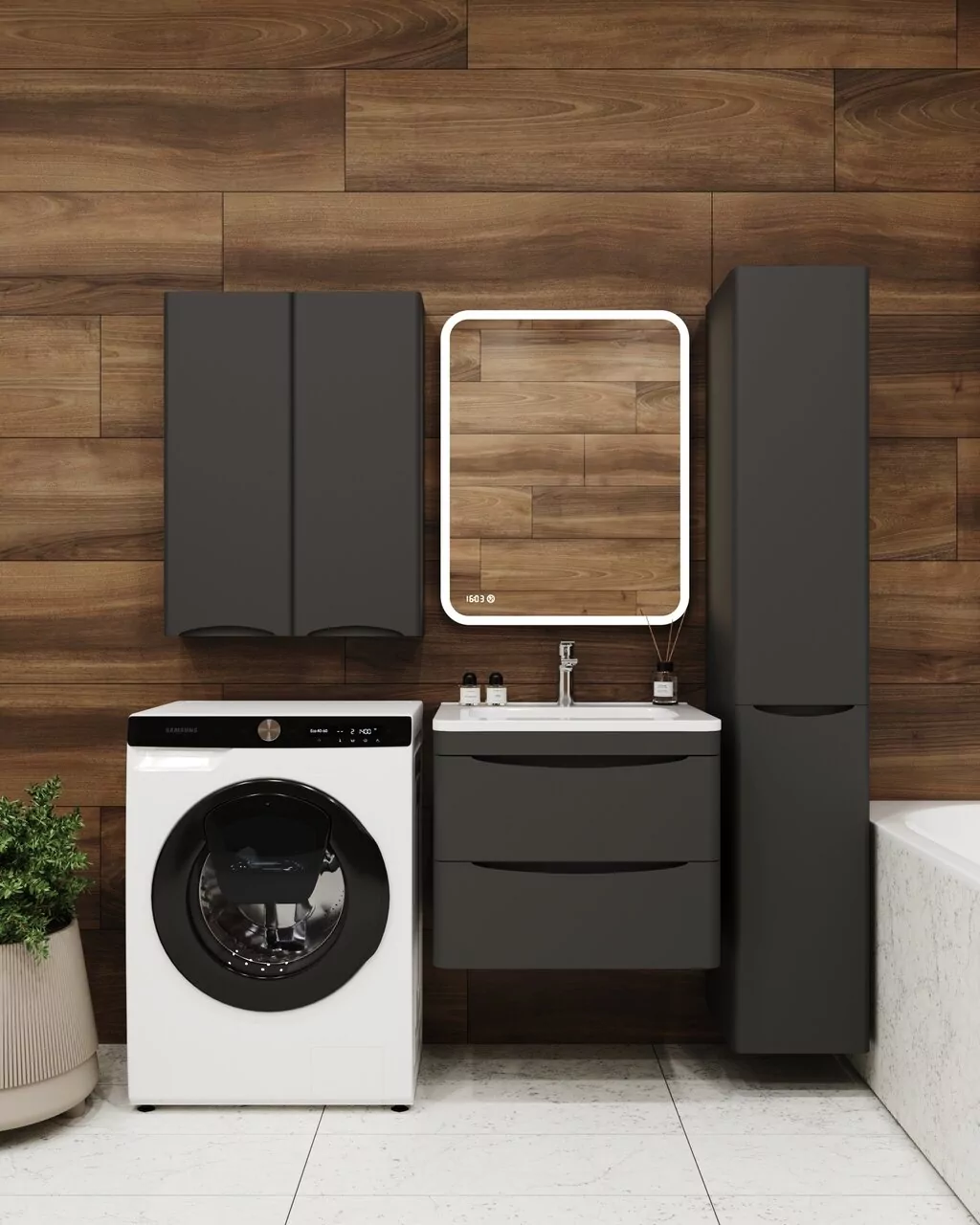 фото Тумба подвесная Style Line Бергамо мини 60 2 ящика Люкс антискрейтч черный PLUS 