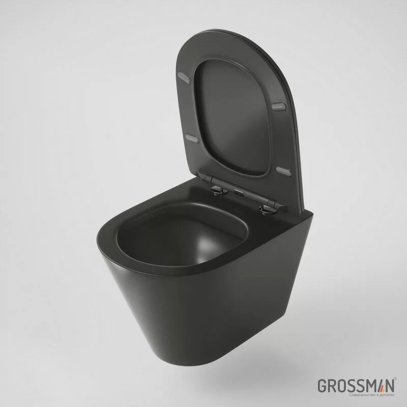 картинка Унитаз подвесной Grossman GR-4477BMS безободковый с тонкой крышкой, черный матовый 
