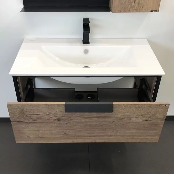 фото Тумба с раковиной Comforty Бонн 90 дуб темный, с раковиной Quadro 90 