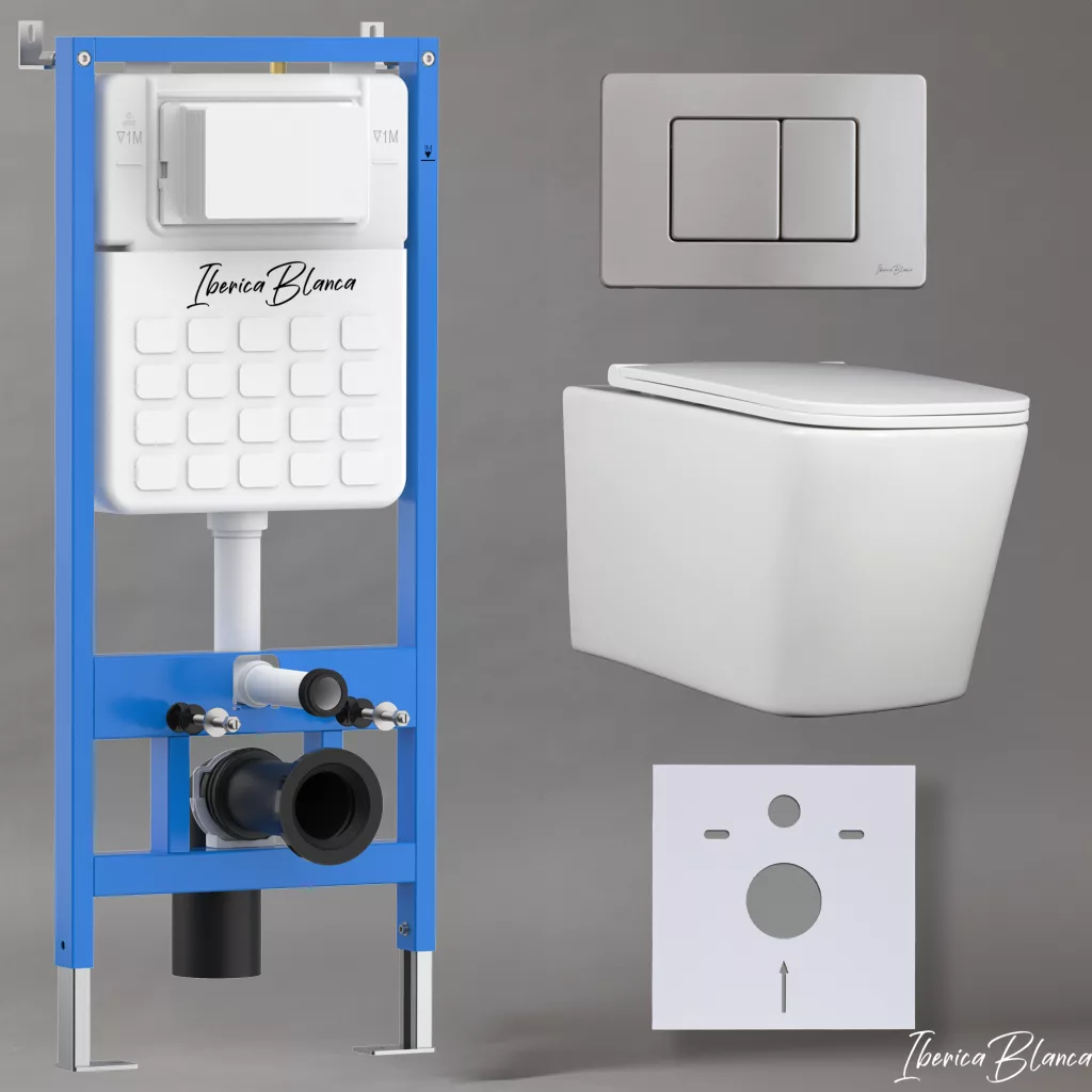 картинка Комплект 3 в 1 IBERICA BLANCA инсталляция с унитазом TOLEDO ALTO IB.TLA.231.1B1 клавишей хром матовый INOX-C IB.B011.003.002 