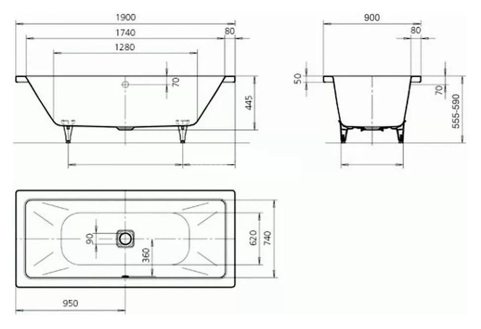 картинка Стальная ванна Kaldewei Avantgarde Conoduo 734 с покрытием Easy-Clean 