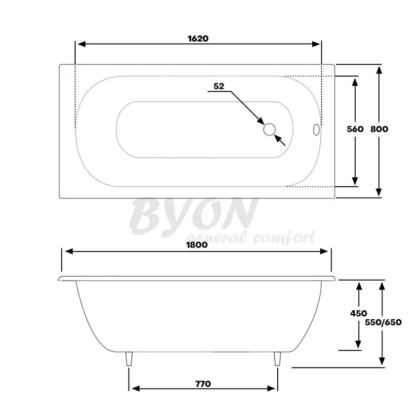 картинка Ванна чугунная Byon B13 Maxi 180х80х45 с ножками 