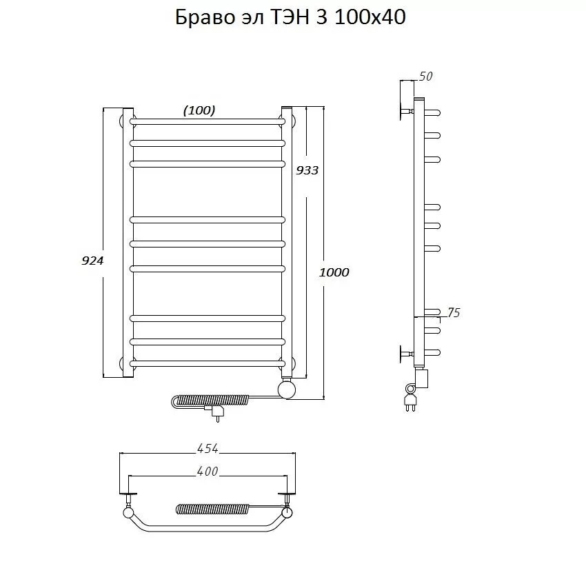 картинка Полотенцесушитель Тругор Браво эл ТЭН 3 100*40 (ЛЦ4) (Браво3/элТЭН10040) 